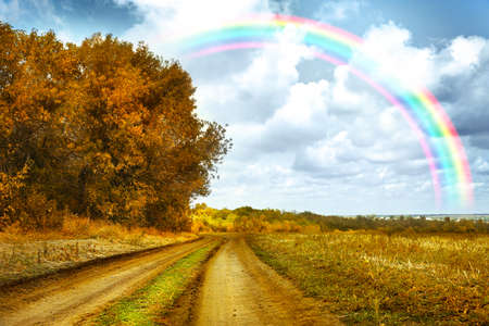 Beautiful landscape and rainbow in skyの写真素材