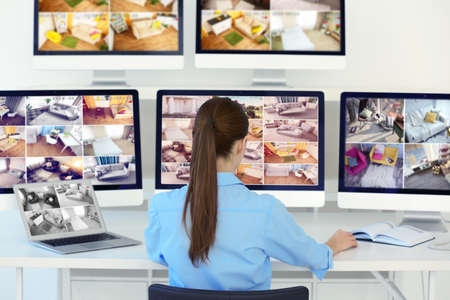 Safety of private property and modern technology. Safeguard monitoring home security camerasの写真素材