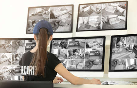 Safety of private property and modern technology. Safeguard monitoring home security camerasの写真素材