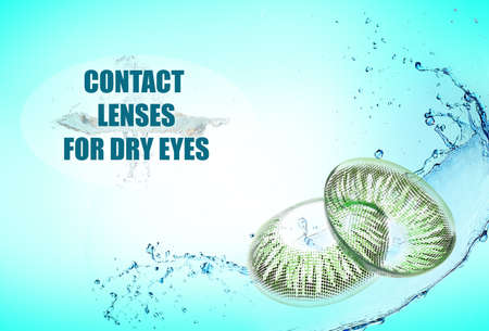 Contact lenses for dry eyes on color background. Eyesight correction conceptの写真素材