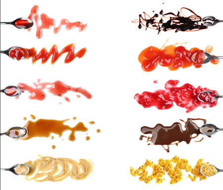 Set of different sauces on white backgroundの写真素材