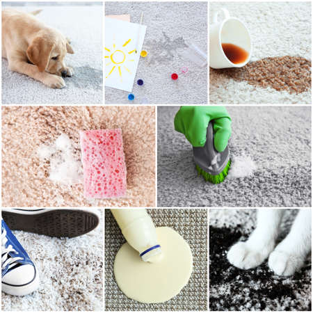 Different types of dirt on carpet. Cleaning conceptの写真素材