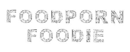 Words FOODPORN an FOODIE made of cutlery on white background. Creative designの写真素材