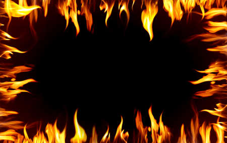 Frame of fire on black backgroundの写真素材