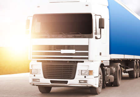Modern truck on road. Wholesale and logistic conceptの写真素材