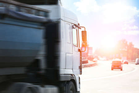 Modern truck on road. Wholesale and logistic conceptの写真素材