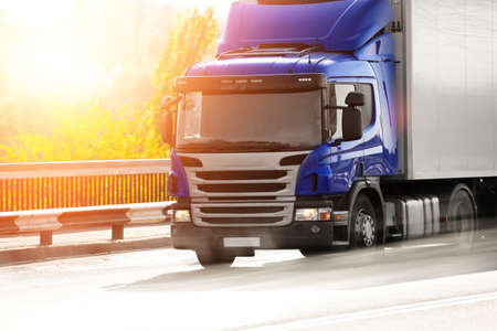 Modern truck on road. Wholesale and logistic conceptの写真素材