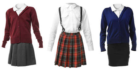 Set of school uniforms for girl on white backgroundの写真素材