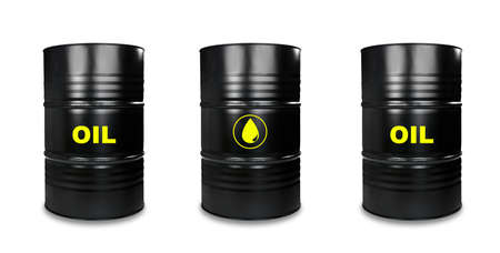 Black oil barrels on white backgroundの写真素材