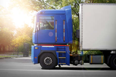 Modern truck on road. Wholesale and logistic conceptの写真素材