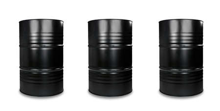 Black oil barrels on white backgroundの写真素材