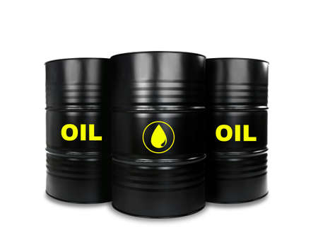 Black oil barrels on white backgroundの写真素材