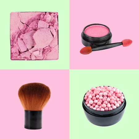 Collage of cosmetic on colorful backgroundの写真素材