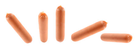 Collage of tasty sausages on white backgroundの写真素材