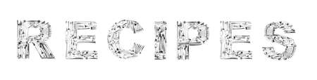 Word RECIPES made of cutlery on white background. Creative designの写真素材