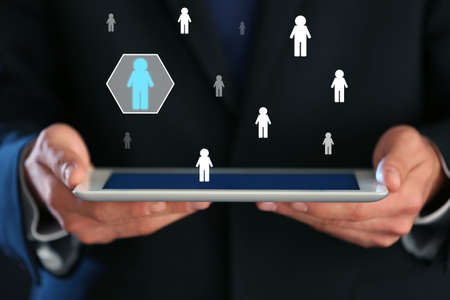 Man holding tablet, closeup. Concept of human resources managementの写真素材