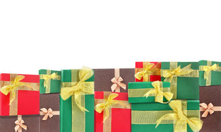 Christmas gift boxes on white backgroundの写真素材