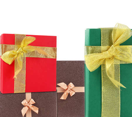 Christmas gift boxes on white backgroundの写真素材