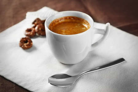 Cup of coffee on table, closeupの写真素材