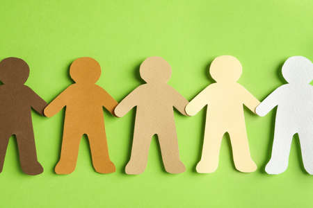 Paper People Holding Hands On Color Background Top View Unity Concept Lizenzfreie Bilder Und Fotos
