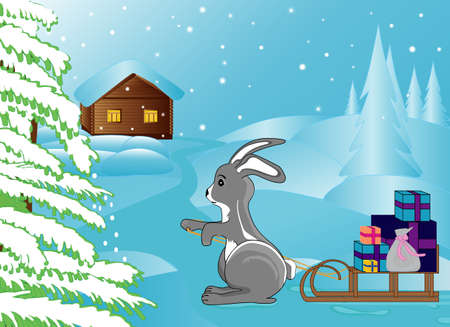Winter bunny with presentsのイラスト素材