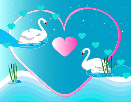 Beautiful background with two swans in loveのイラスト素材