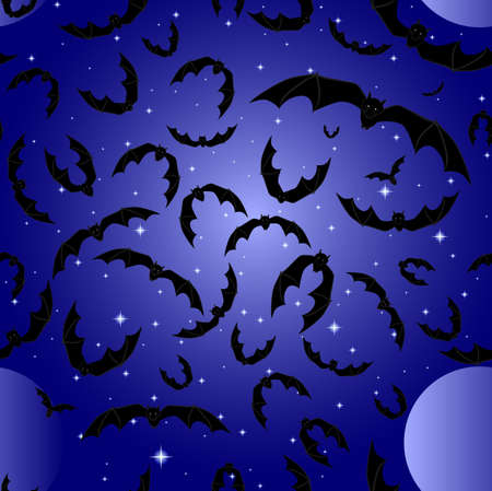 Cute seamless with nice flying bats over the starry sky のイラスト素材