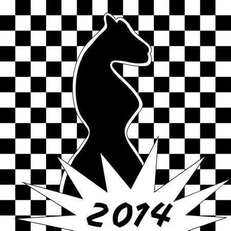 Cute chess background with the horse -- symbol of the year 2014  You can use it as a new year greeting card のイラスト素材