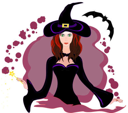 Portrait of the beautiful young halloween witch with the batのイラスト素材