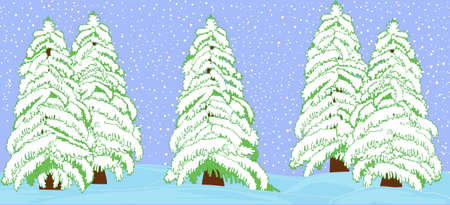 Winter landscape with beautiful snow covered fir treesのイラスト素材