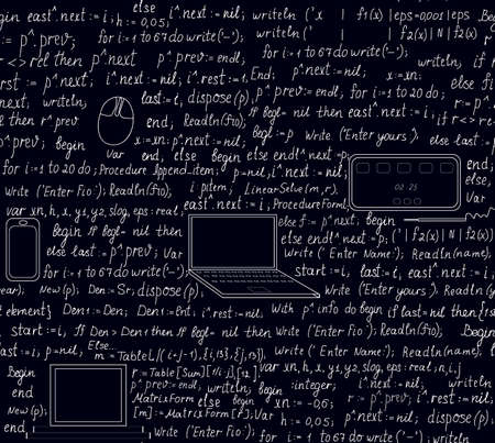 Technical vector seamless pattern with handwritten programming code  You can use any color of background のイラスト素材