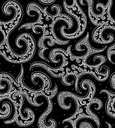 Curling black and white seamless patternのイラスト素材