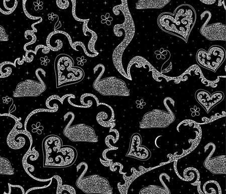 Beautiful black and white seamless pattern with figured swansのイラスト素材