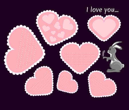 Set of the beautiful valentines cards with cute bunny for the 14th Februaryのイラスト素材