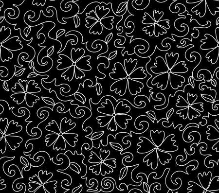 Beautiful black and white vector seamless pattern with figured cornflowersのイラスト素材