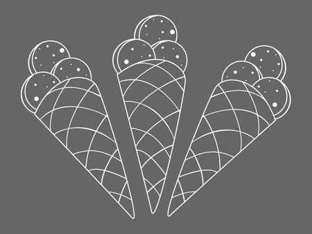 Vector illustration with ice cream cones on a grey backgroundのイラスト素材