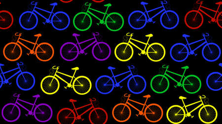 Vector seamless pattern with multicolored mountain bikesのイラスト素材