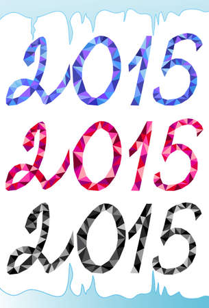 Vector 2015 New Year text, geometrical triangle numbers in icy frameのイラスト素材