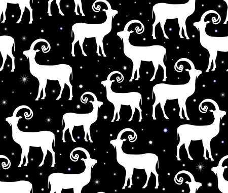 Beautiful vector New Year seamless pattern with goats and snowflakesのイラスト素材