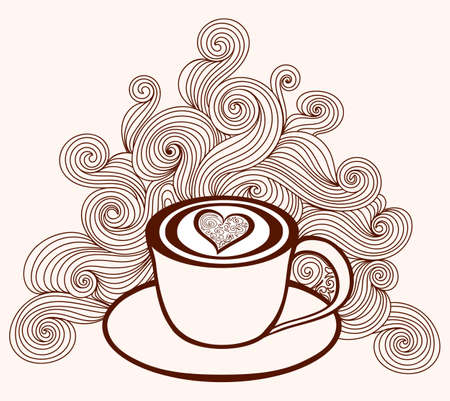Vector coffee cup with coffee art and with lines patternのイラスト素材