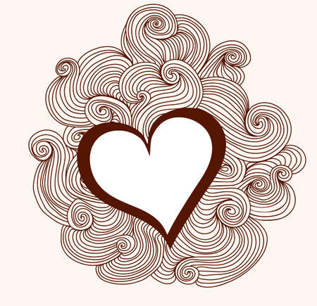Valentine heart with abstract curling lines, vector illustrationのイラスト素材