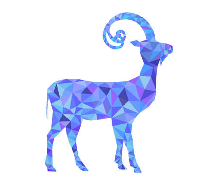 Vector New Year geometrical goat made of multicolored triangles. Happy New Year 2015 vector backgroundのイラスト素材