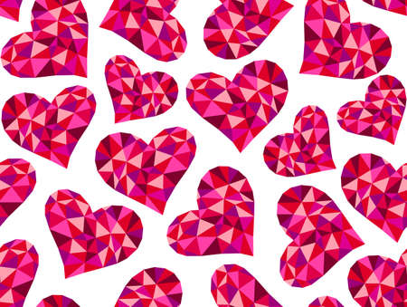 Beautiful vector seamless pattern with geometrical triangle hearts - symbol of love. You can use it as a valentine\'s day backgroundのイラスト素材