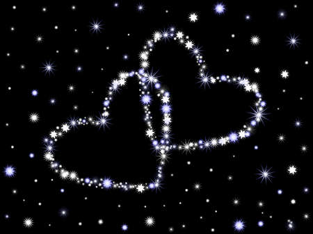 Vector background with two hearts and snowflakesのイラスト素材