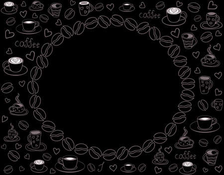Creative vector frame with coffee cups and coffee beansのイラスト素材