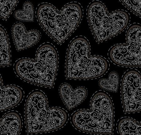 Beautiful Valentines vector seamless pattern with figured ornamental heartsのイラスト素材