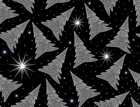 Beautiful New year vector seamless pattern with Christmas trees and shining snowflakesのイラスト素材