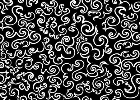 Abstract black and white vector seamless background with curling linesのイラスト素材