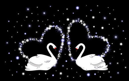 Wedding vector background with hearts and white swansのイラスト素材