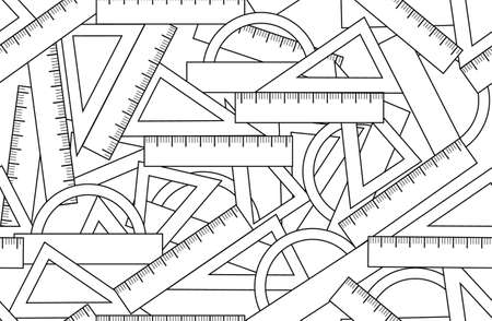 Graphic vector seamless pattern with school kit accessories: triangles, angle protractors and rulers. Endless textureのイラスト素材